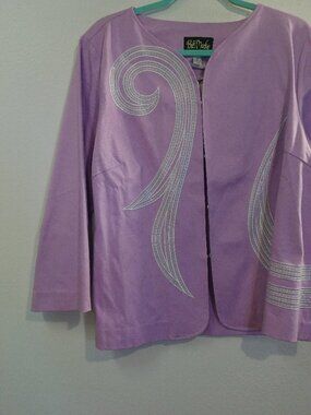 Bob Mackie Wearable Art Jacket Lilac Lavender Sequin Hook Closure Size XL